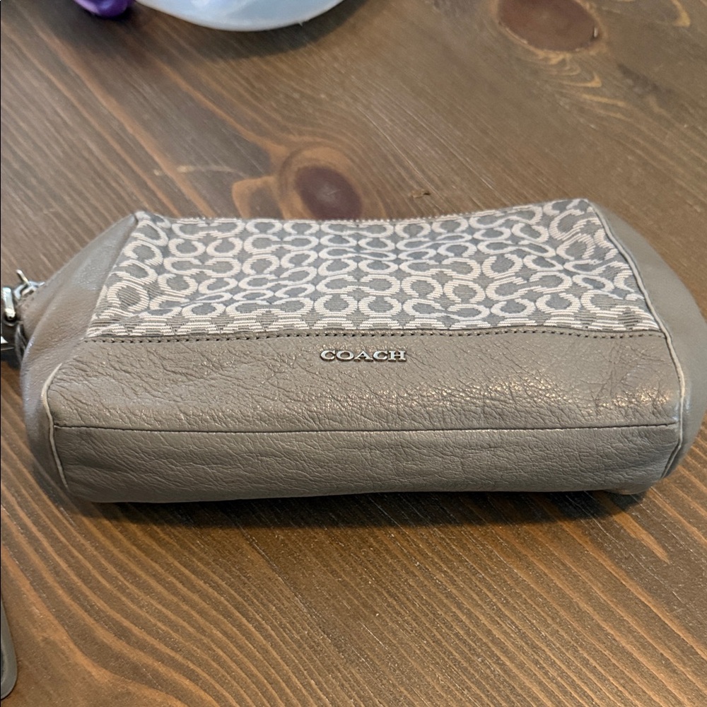 COACH Taupe Signature Canvas Wristlet with Leather Trim - Picture 4 of 7